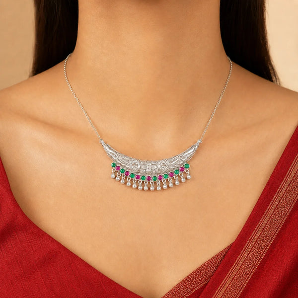 Multicolour Floral Silver Hasli