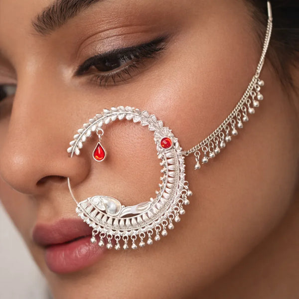 925 Silver Red Stone Nath