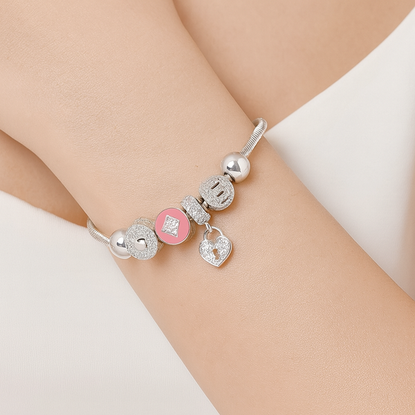 Charm Beads Heart Pandora 925 Silver Bracelet