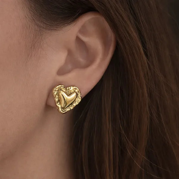 Anti-Tarnish Gold Heart Stud Earrings