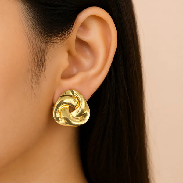 Anti-Tarnish Gold Swirl Stud Earrings