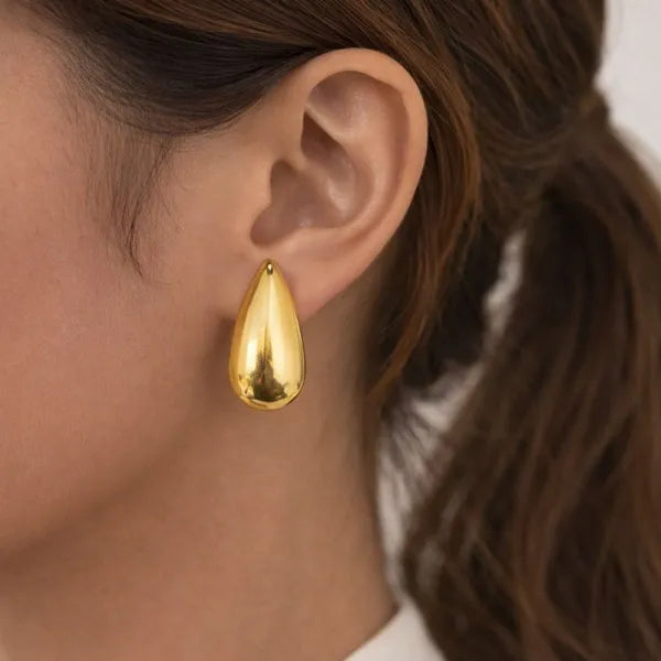 Anti-Tarnish Gold Teardrop Stud Earrings
