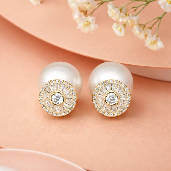 Anti-Tarnish Pearl & Crystal Halo Stud Earrings