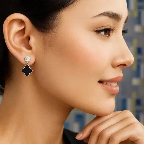 Black Clover Drop Silver Stud Earrings