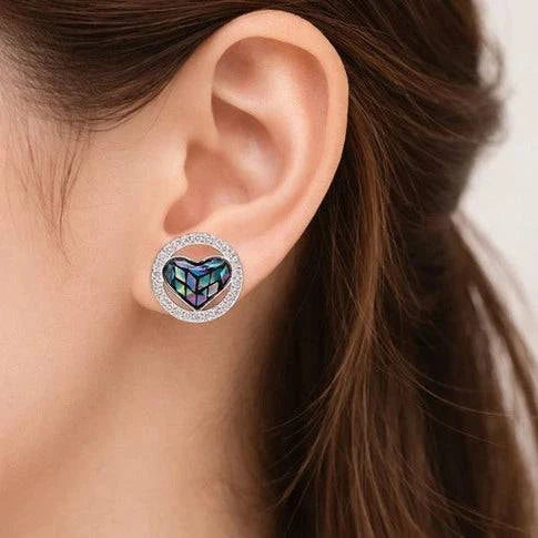 Blue Heart Halo Silver Stud Earrings