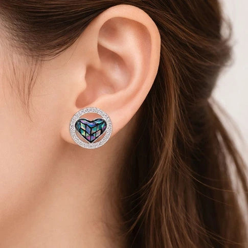 Blue Heart Halo Silver Stud Earrings