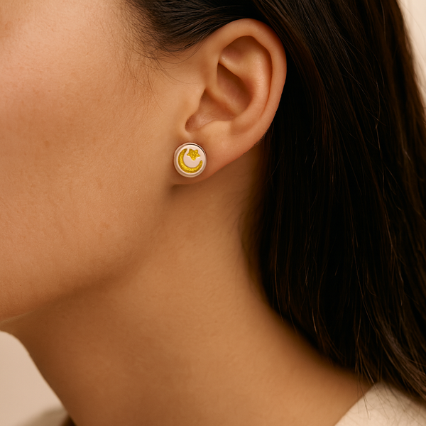 Celestial Moon & Star Silver Stud Earrings