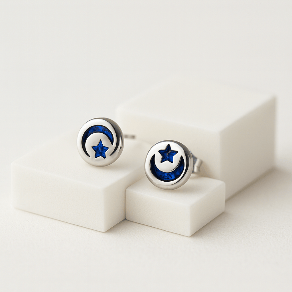 Blue Moon & Star Silver Studs