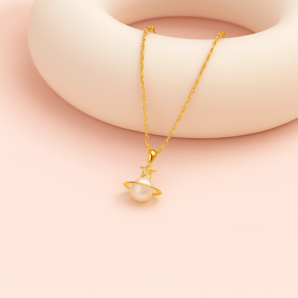 Celestial Pearl Planet Pendant – 925 Silver with Gold Finish