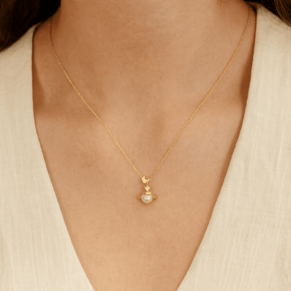 Celestial Pearl Planet Pendant – 925 Silver with Gold Finish