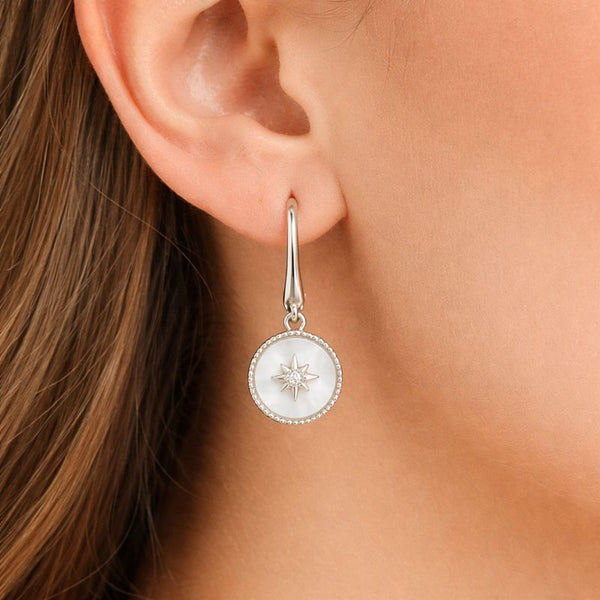 Celestial Star Disc Silver Drop Earrings