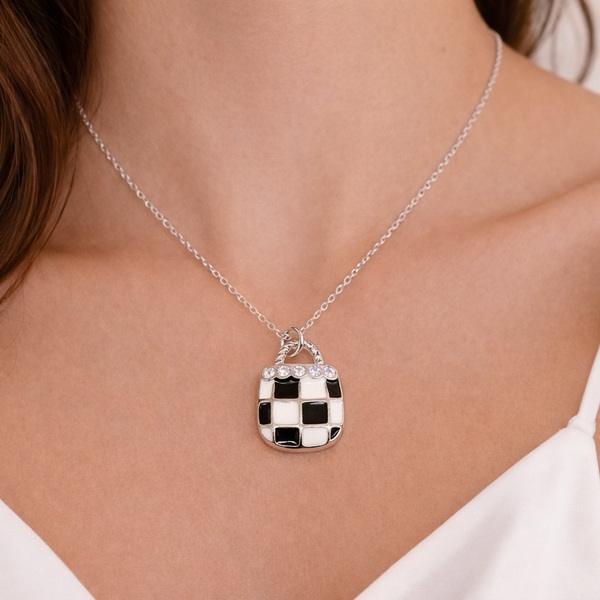 Checkered Charm Silver Chain Pendant