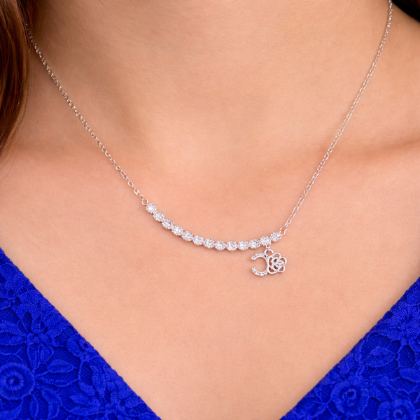 Floral Crystal Silver Chain Pendant