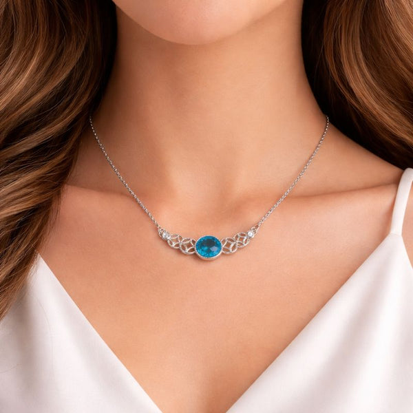 Crystal Bow Silver Chain Pendant