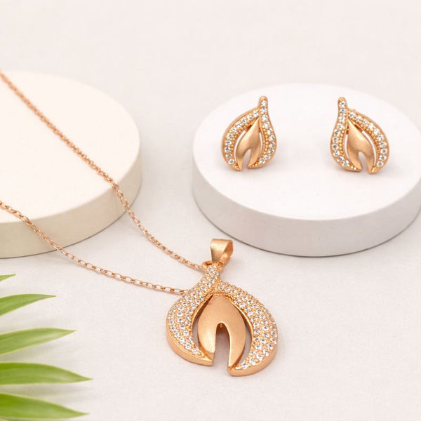 Rose Gold Leaf Silver Pendant Set