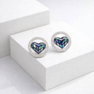 Blue Heart Halo Silver Stud Earrings