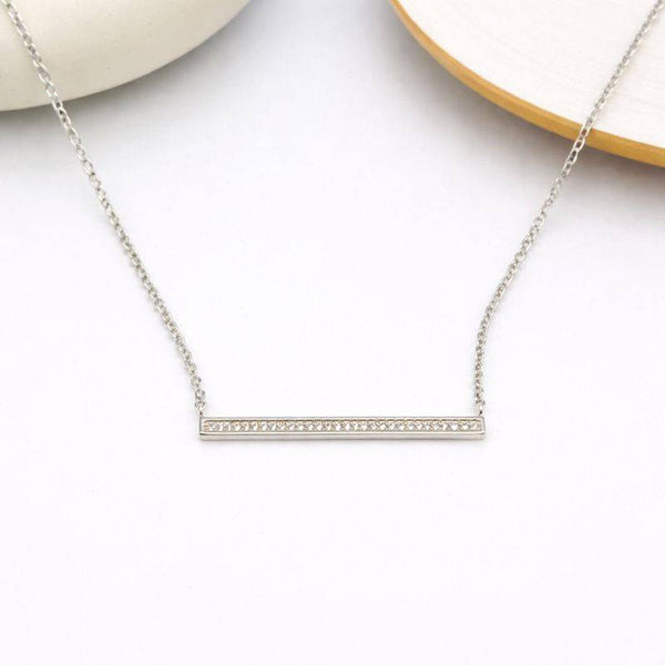 Minimal Bar CZ Silver Chain Pendant