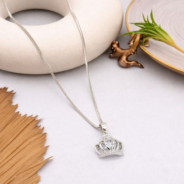 Crown CZ Silver Chain Pendant