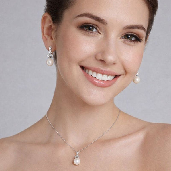 Silver Pearl Drop Pendant Set