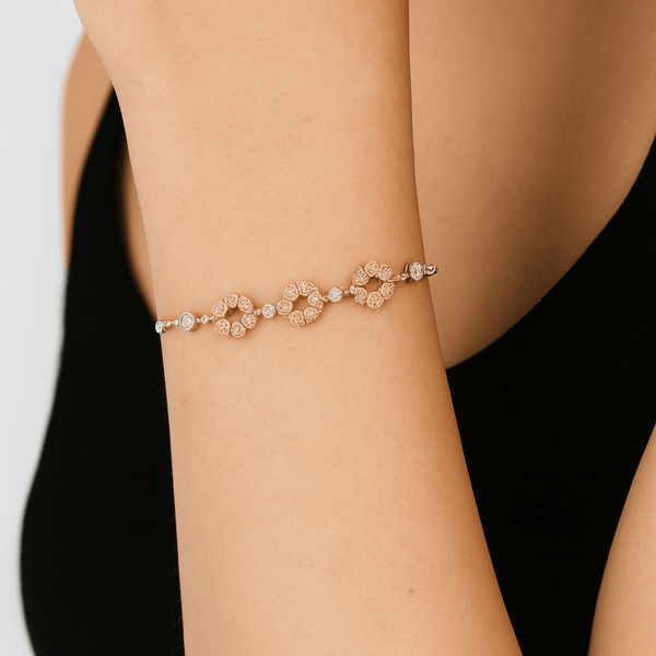 Silver Dual-Tone Heart Cluster Bracelet