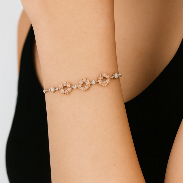 Silver Dual-Tone Heart Cluster Bracelet