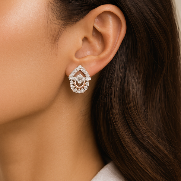 Dual-Tone Geometric Silver Stud Earrings