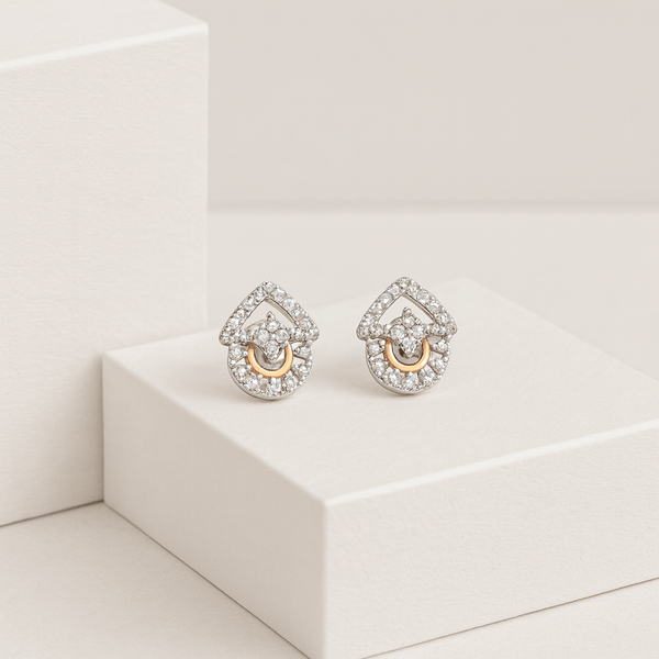 Dual-Tone Geometric Silver Stud Earrings
