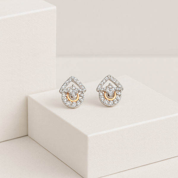 Dual-Tone Geometric Silver Stud Earrings