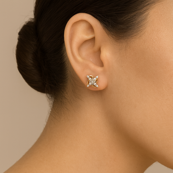 Elegant Floral-Cross Silver Stud Earrings