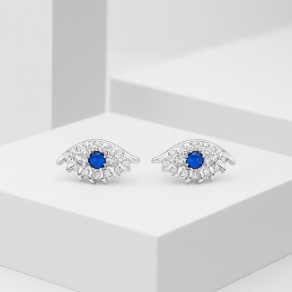 Blue Evil Eye Silver Stud Earrings