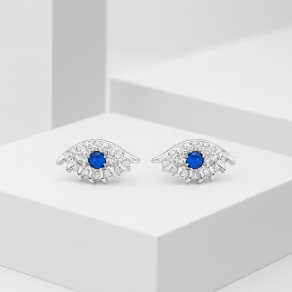 Blue Evil Eye Silver Stud Earrings