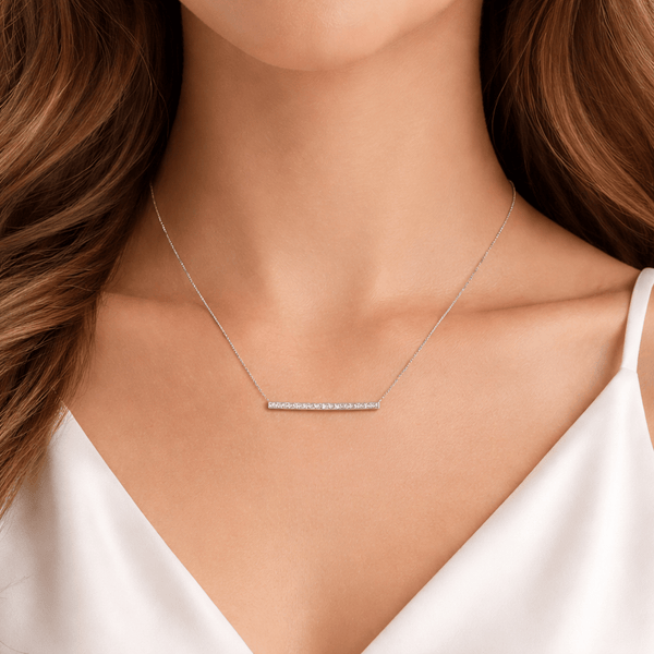 Minimal Bar CZ Silver Chain Pendant