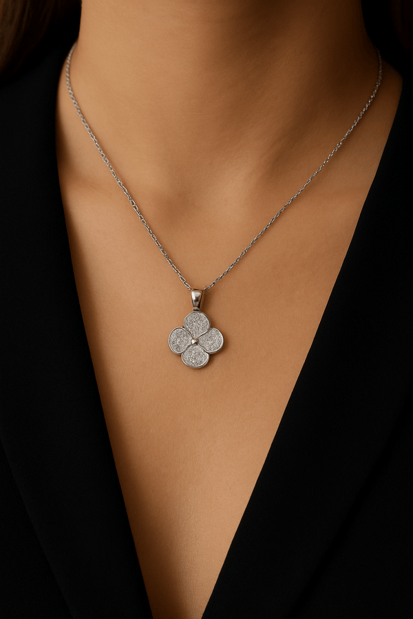 Elegant Petal Cluster Silver Pendant Set