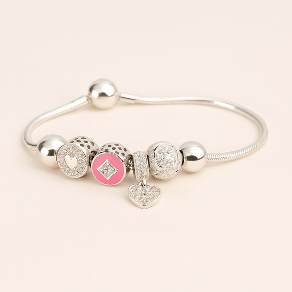 Charm Beads Heart Pandora 925 Silver Bracelet