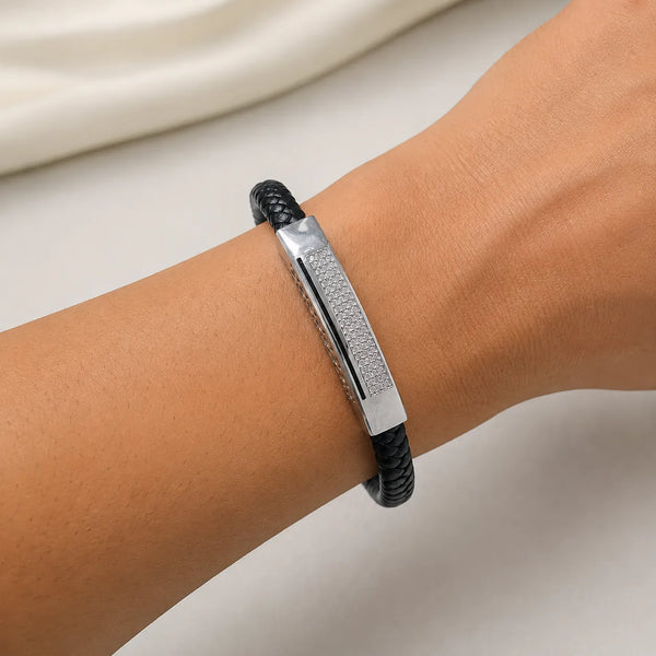 Crystal Bar Black Silver Bracelet Rakhi