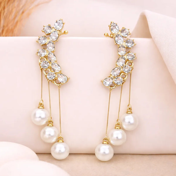 Elegant Crystal & Pearl Drop Anti-Tarnish Earrings