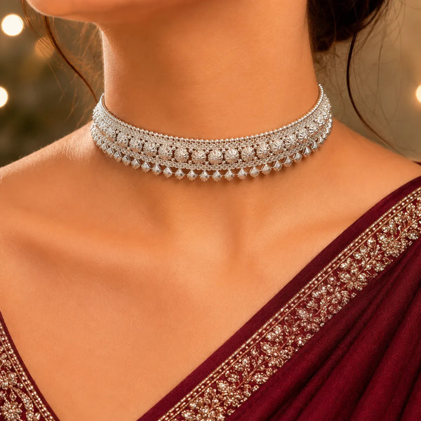 Elegant Floral Silver Guluband