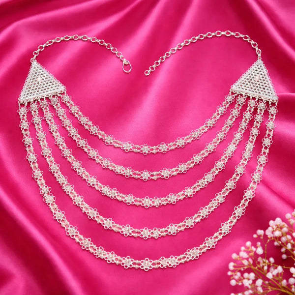 Elegant Multi-Layer Silver Chandrahar Necklace