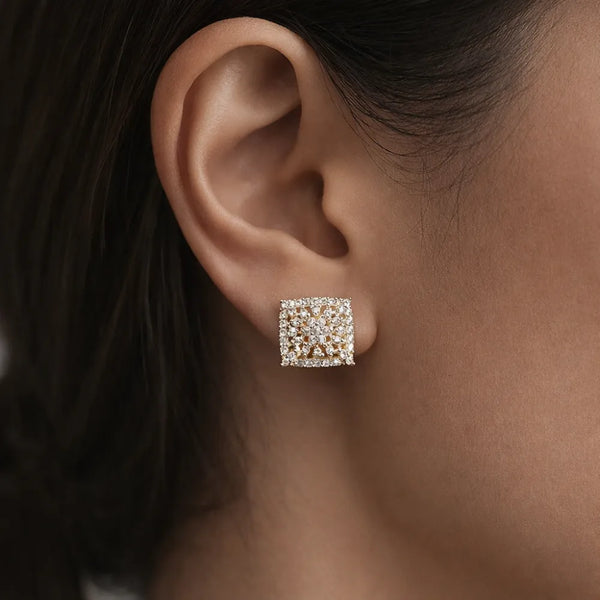 Floral Square Stud Anti-Tarnish Earrings