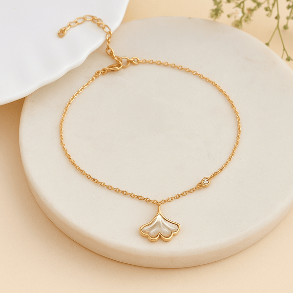 Mother of Pearl Fan Charm Silver Bracelet