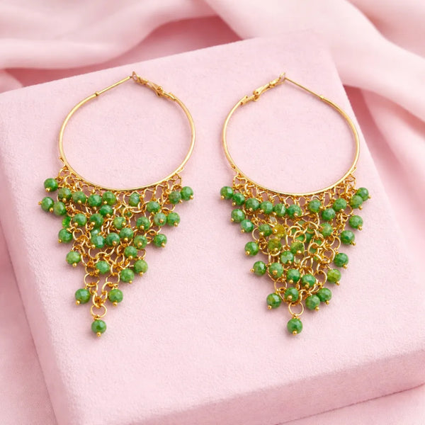 Green Beaded Hoop Anti-Tarnish Earrings
