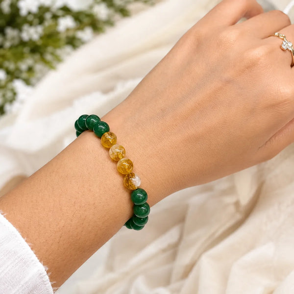 Green Jade & Golden Crystal Bead Bracelet