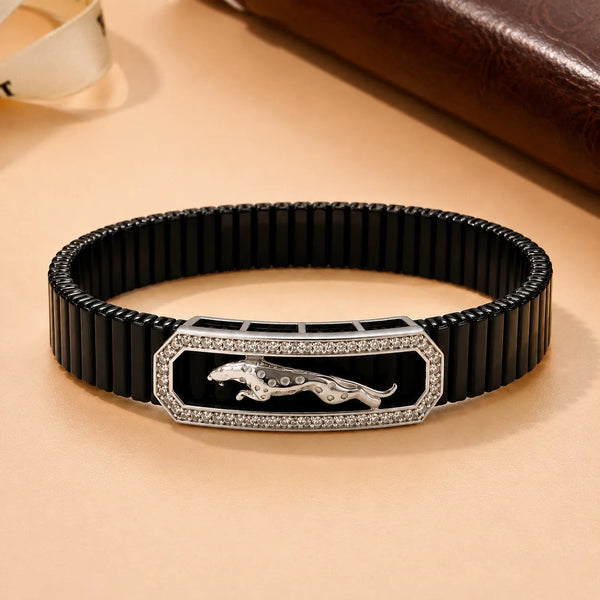 Leaping Panther Crystal Silver Bracelet Rakhi