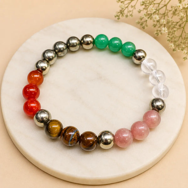 Multicolour Natural Stone Bracelet with Golden Beads