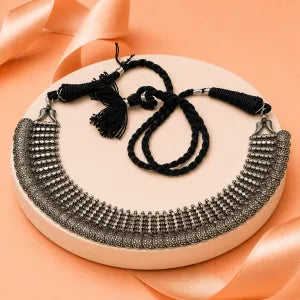 Oxidised Silver Round Coin Statement Necklace