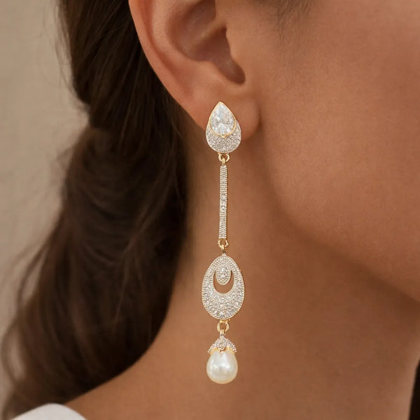 Pearl Long Drop Anti-Tarnish Earrings