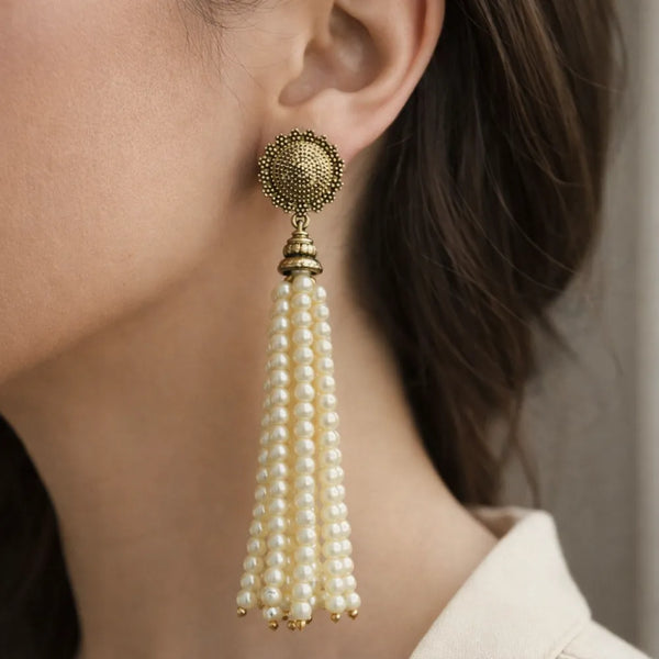 Pearl Tassel Antique Anti-Tarnish Earrings