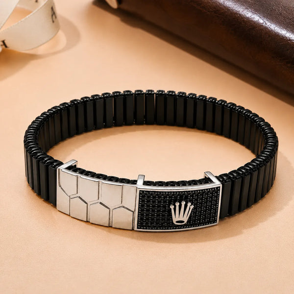 Royal Crown Black Silver Bracelet Rakhi