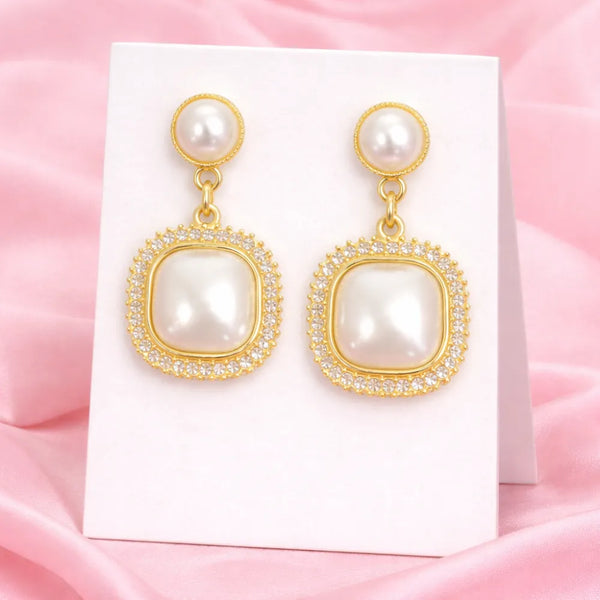 Royal Pearl Halo Anti-Tarnish Drop Earrings