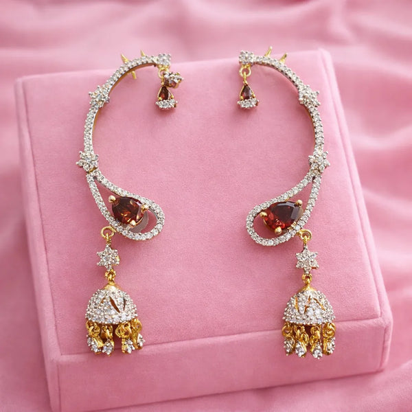 Ruby Curve Jhumka Anti-Tarnish Earrings